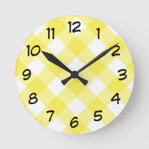 Sunny Yellow Gingham Pattern Ronde Klok