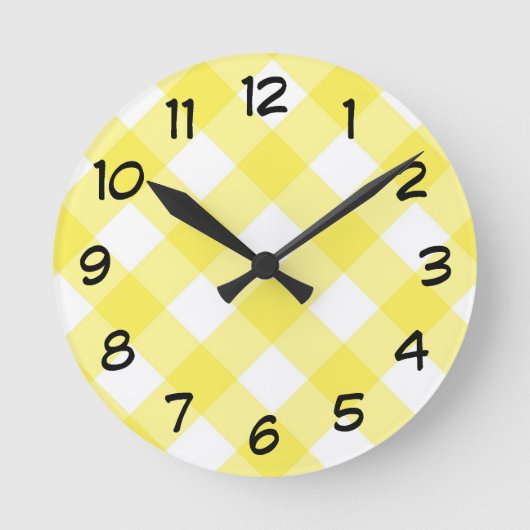 Sunny Yellow Gingham Pattern Ronde Klok (Voorkant)