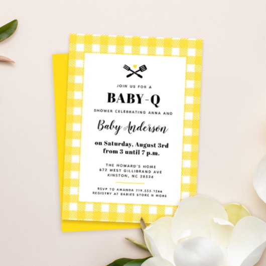 Sunny Yellow Gingham Pset Baby shower BBQ Kaart