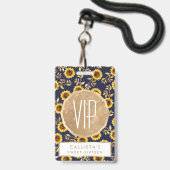 Sunny Yellow Gold Navy Sunflower Leaves Pattern Badge (Voorzijde met lanyard)