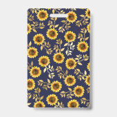 Sunny Yellow Gold Navy Sunflower Leaves Pattern Badge (Achterkant)