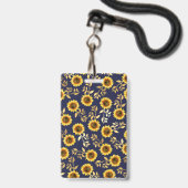 Sunny Yellow Gold Navy Sunflower Leaves Pattern Badge (Achterkant met lanyard)