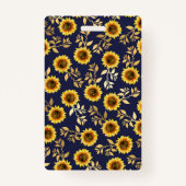 Sunny Yellow Gold Navy Sunflower Leaves Pattern Badge (Achterkant)