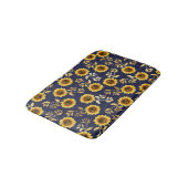 Sunny Yellow Gold Navy Sunflower Leaves Pattern Badmat (Gekanteld)
