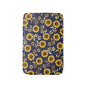Sunny Yellow Gold Navy Sunflower Leaves Pattern Badmat (Voorkant Verticaal)