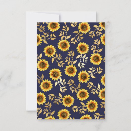 Sunny Yellow Gold Navy Sunflower Leaves Pattern Bedankkaart (Achterkant)