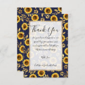 Sunny Yellow Gold Navy Sunflower Leaves Pattern Bedankkaart (Voorkant / Achterkant)