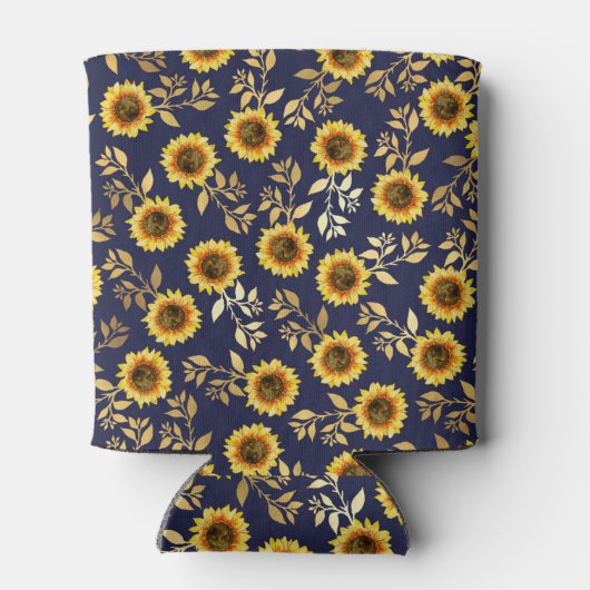 Sunny Yellow Gold Navy Sunflower Leaves Pattern Blikjeskoeler (Achterkant)