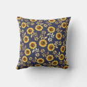 Sunny Yellow Gold Navy Sunflower Leaves Pattern Buitenkussen (Achterkant)