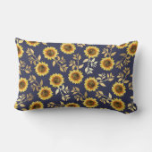Sunny Yellow Gold Navy Sunflower Leaves Pattern Buitenkussen (Achterkant)