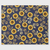 Sunny Yellow Gold Navy Sunflower Leaves Pattern Cadeaupapier (Vlak)