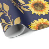 Sunny Yellow Gold Navy Sunflower Leaves Pattern Cadeaupapier (Rol Hoek)