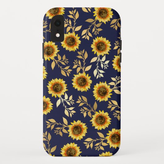 Sunny Yellow Gold Navy Sunflower Leaves Pattern Case-Mate iPhone Case (Achterkant)
