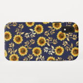 Sunny Yellow Gold Navy Sunflower Leaves Pattern Case-Mate iPhone Case (Achterkant (horizontaal))