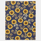 Sunny Yellow Gold Navy Sunflower Leaves Pattern Fleece Deken (Voorkant)
