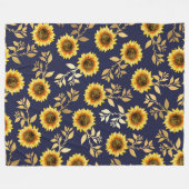 Sunny Yellow Gold Navy Sunflower Leaves Pattern Fleece Deken (Voorkant (Horizontaal))