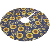 Sunny Yellow Gold Navy Sunflower Leaves Pattern Kerstboom Rok (Gekanteld)