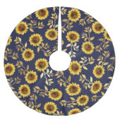 Sunny Yellow Gold Navy Sunflower Leaves Pattern Kerstboom Rok (Voorkant)