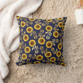 Sunny Yellow Gold Navy Sunflower Leaves Pattern Kussen (Deken)