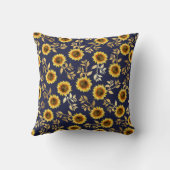 Sunny Yellow Gold Navy Sunflower Leaves Pattern Kussen (Achterkant)