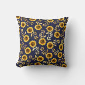 Sunny Yellow Gold Navy Sunflower Leaves Pattern Kussen (Voorkant)