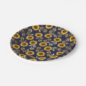 Sunny Yellow Gold Navy Sunflower Leaves Pattern Papieren Bordje (Gekanteld)