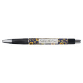 Sunny Yellow Gold Navy Sunflower Leaves Pattern Pen (Voorkant)