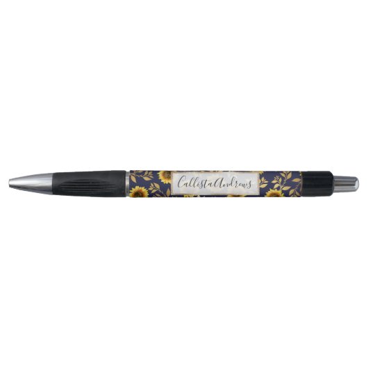 Sunny Yellow Gold Navy Sunflower Leaves Pattern Pen (Voorkant)