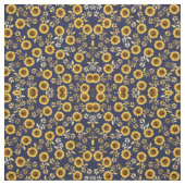Sunny Yellow Gold Navy Sunflower Leaves Pattern Stof (Swatch)
