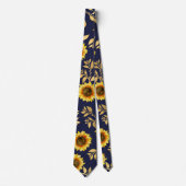 Sunny Yellow Gold Navy Sunflower Leaves Pattern Stropdas (Voorkant)