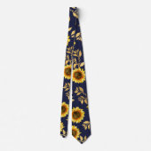 Sunny Yellow Gold Navy Sunflower Leaves Pattern Stropdas (Achterkant)