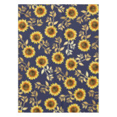 Sunny Yellow Gold Navy Sunflower Leaves Pattern Tafelkleed (Voorkant)