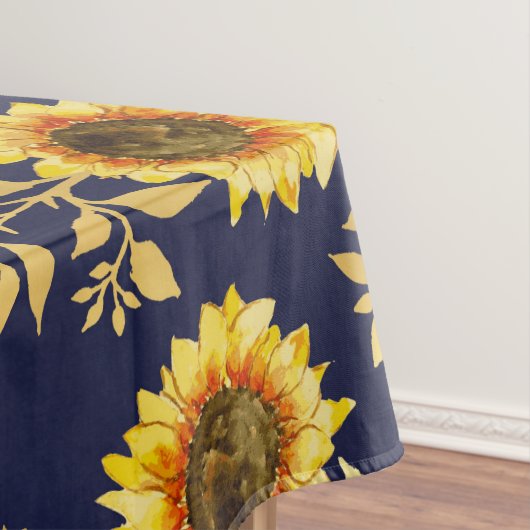 Sunny Yellow Gold Navy Sunflower Leaves Pattern Tafelkleed (Voorbeeld)