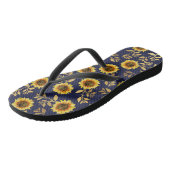 Sunny Yellow Gold Navy Sunflower Leaves Pattern Teenslippers (Schuin)
