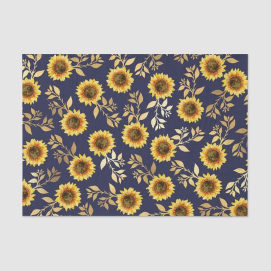 Sunny Yellow Gold Navy Sunflower Leaves Pattern Tissuepapier (Voorkant)