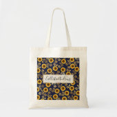 Sunny Yellow Gold Navy Sunflower Leaves Pattern Tote Bag (Voorkant)