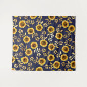 Sunny Yellow Gold Navy Sunflower Leaves Pattern Wandkleed (Voorkant (horizontaal))