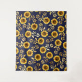 Sunny Yellow Gold Navy Sunflower Leaves Pattern Wandkleed (Voorkant)