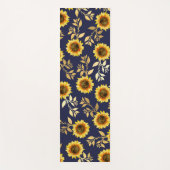 Sunny Yellow Gold Navy Sunflower Leaves Pattern Yogamat (Voorkant)