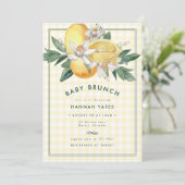 Sunny Yellow Lemon Gingham Baby shower Brunch (Staand voorkant)