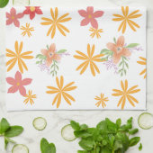 Sunny Yellow & Pink Daisy Floral Pattern  Theedoek (Gevouwen)