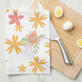 Sunny Yellow & Pink Daisy Floral Pattern  Theedoek (Quarter Fold)
