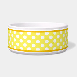 Sunny Yellow Polka Dot Pattern Ceramic Dog Bowl Voerbakje