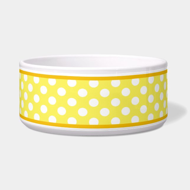 Sunny Yellow Polka Dot Pattern Ceramic Dog Bowl Voerbakje (Voorkant)