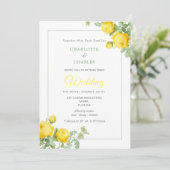 Sunny Yellow Roses Elegant Floral Wedding Kaart (Staand voorkant)