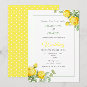 Sunny Yellow Roses Elegant Floral Wedding Kaart