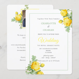 Sunny Yellow Roses Floral Elegant Photo Wedding Kaart