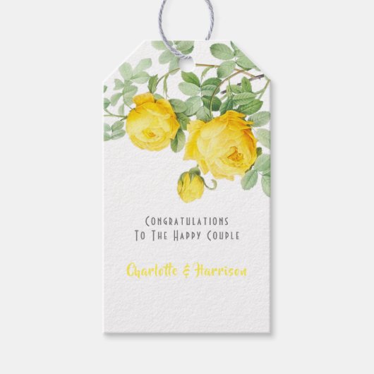 Sunny Yellow Roses Floral Elegant Wedding Cadeaulabel (Voorkant)