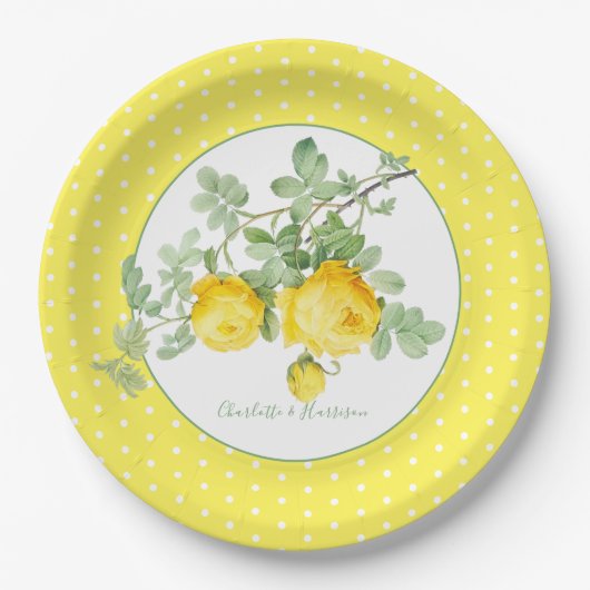 Sunny Yellow Roses Floral Elegant Wedding Papieren Bordje (Voorkant)