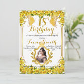 Sunny Yellow Roses Floral Verjaardag Uitnodiging K (Staand voorkant)